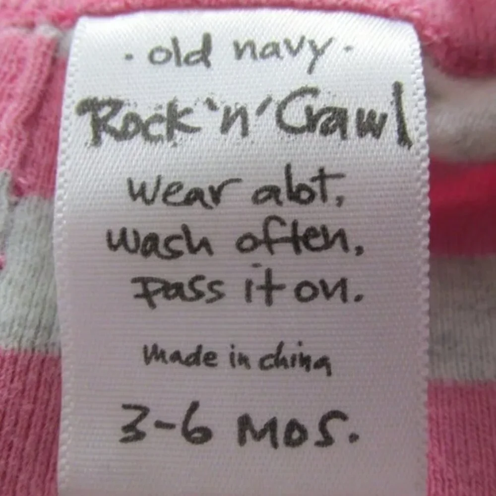 Old Navy 1 Pc‎ Bodysuit Infant Girls 3-6M Pink Gray Stripe Long Sleeve Celebrity